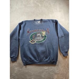 Vintage Sweatshirt Mens XL Blue National Sportsman Wolf Nature USA Made *Read